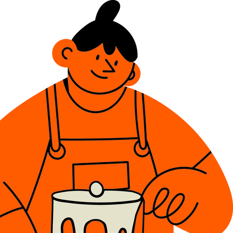 An illustration of an orange person making a cake