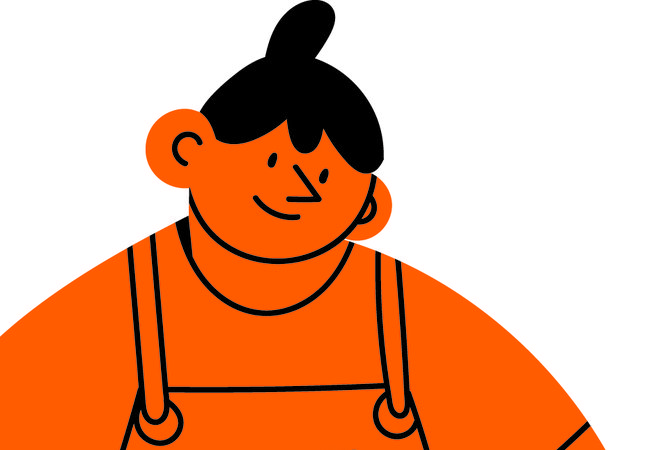 An illustration of an orange person making a cake
