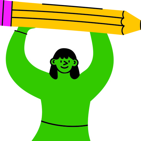 Illustration of green person with a pencil