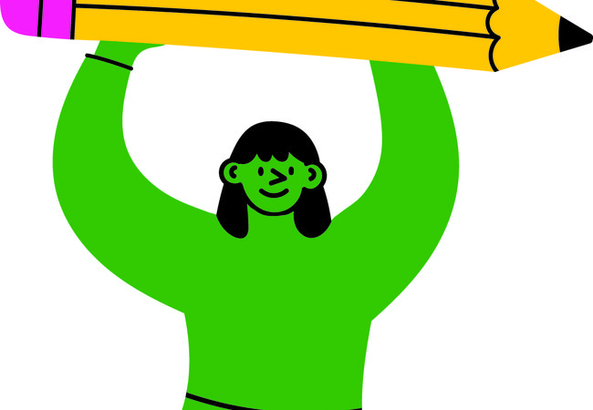 Illustration of green person with a pencil
