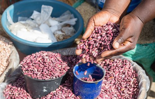 Beans being sold at the market in Gutu district, Zimbabwe.
