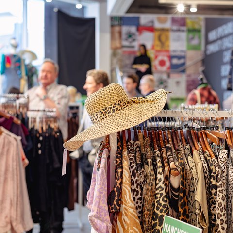 Racks of clothes at Oxfam's Manchester Superstore.