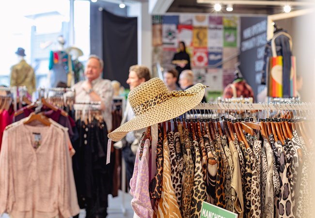 Racks of clothes at Oxfam's Manchester Superstore.