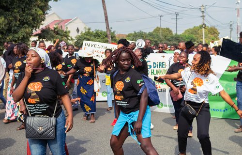 Feminist batucada march in honour of African Women's Day.