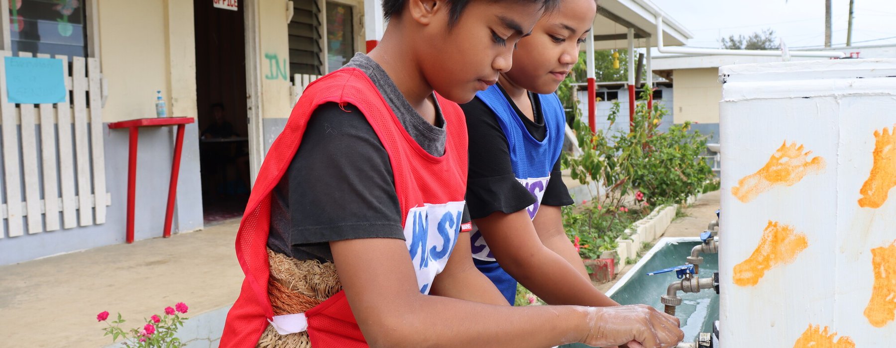 Nine year old Christopher and Nanise are members of the WASH club at Pangai Primary School on remote Ha'apai island in Tonga.