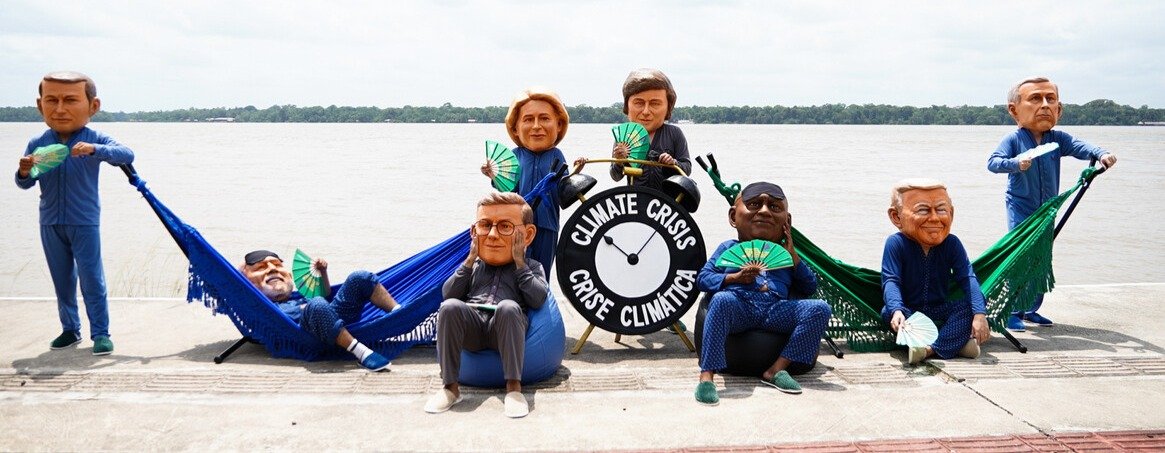 SLEEPING ON THE JOB: Ahead of #COP30, Oxfam staged a Big Heads protest in Belem, Brazil to call out rich nations for their climate inaction.