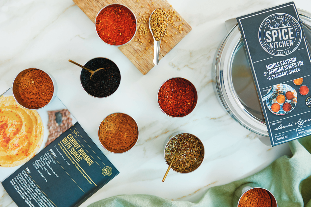 Spices next to Spice Kitchen packets