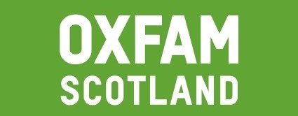 White Oxfam Scotland logo and text on a green background