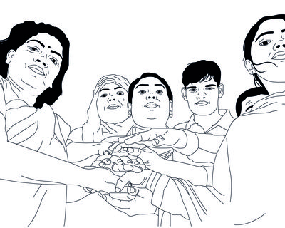 An illustration of a group of women