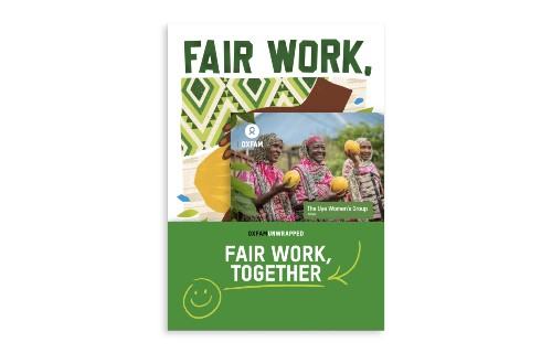 Oxfam Unwrapped gift advocating for fair work, together