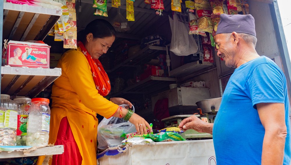 Anjali Devi Bohora shown in her shop