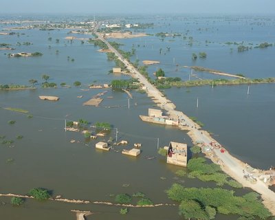 A view from above of flooding in Balochistan in Pakistan