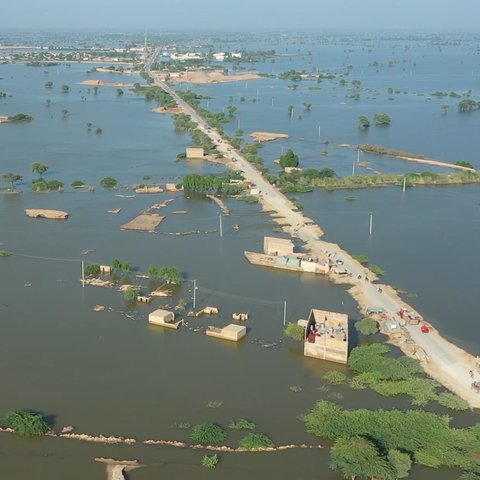 A view from above of flooding in Balochistan in Pakistan