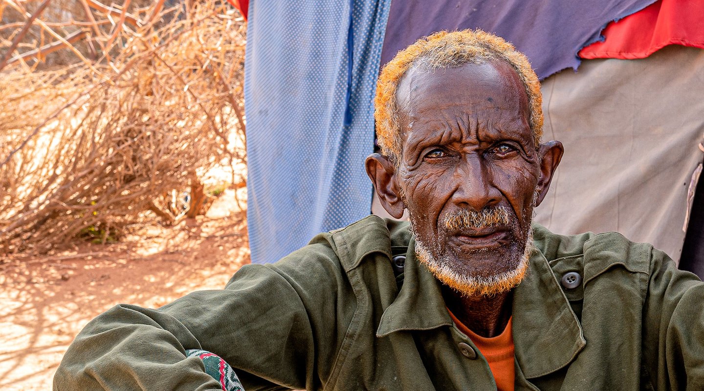 Mr Jama, a pastoralist now living in an internal displacement camp, Somalia