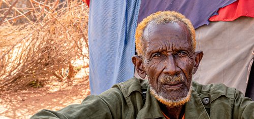 Mr Jama, a pastoralist now living in an internal displacement camp, Somalia