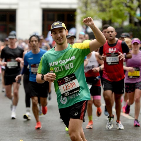 Oliver Wu running for Oxfam at London Marathon 2023.