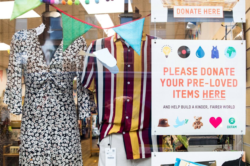 Shop front and window display at the London Road shop in Brighton.