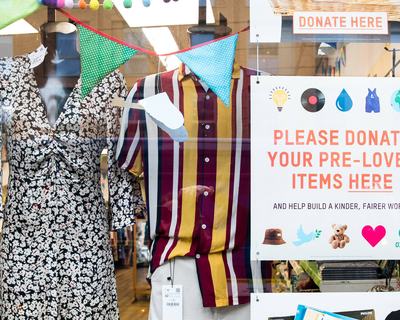 Shop front and window display at the London Road shop in Brighton.