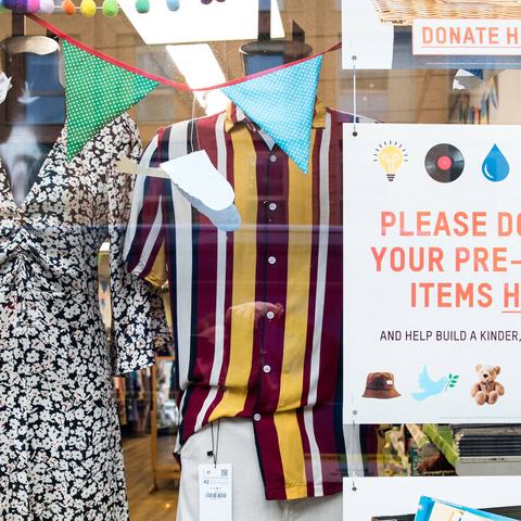 Shop front and window display at the London Road shop in Brighton.