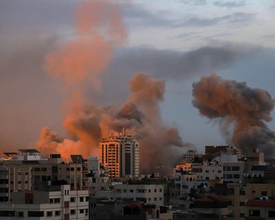 Smoke rises following an Israeli airstrike in Gaza City, Oct. 9, 2023