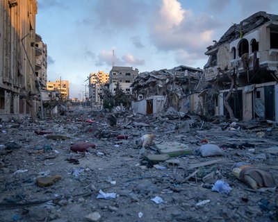 The destruction was caused by the Israeli airstrikes in Al Remal neighbourhood in the middle of Gaza City during the 4th day of the escalation.