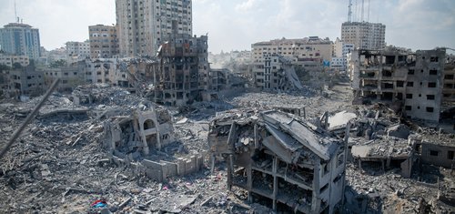 The aftermath of Israeli airstrikes in Al Remal, Gaza, October 2023.