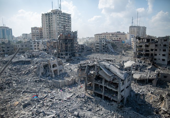 The aftermath of Israeli airstrikes in Al Remal, Gaza, October 2023.