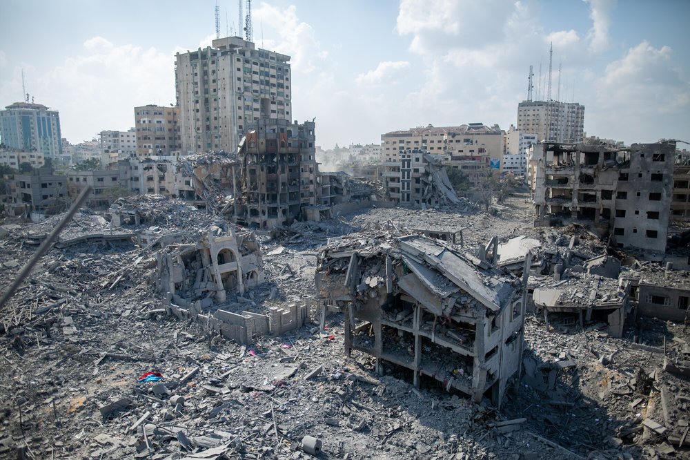 The aftermath of Israeli airstrikes in Al Remal, Gaza, October 2023.