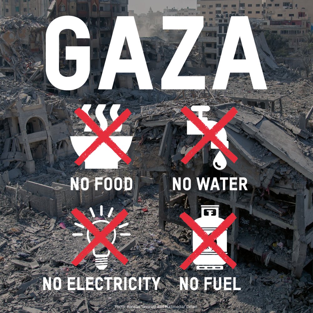 Graphic saying there's no food, water or fuel in Gaza