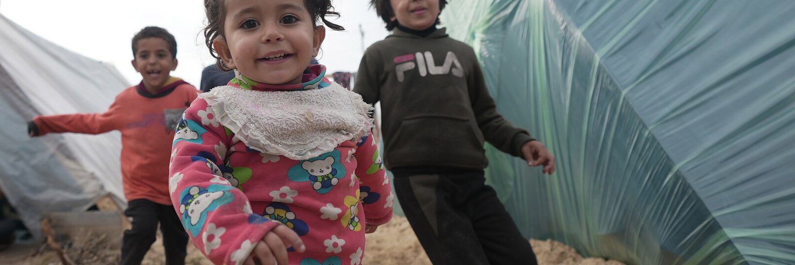 Children in Mawasi Rafah are playing among their parents and among the tents their parents built after being forcibly displaced from Gaza City and the North Gaza Strip.
