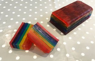 A rainbow coloured soap