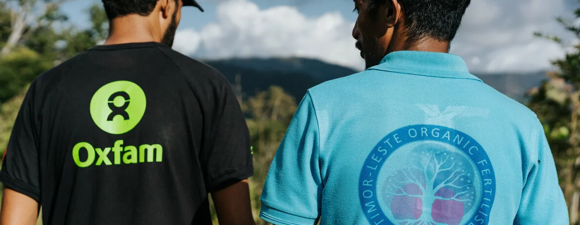 Timor-Leste: Adilson da Costa Junior, Oxfam in Timor-Leste’s Strategy and Engagement Lead and Zaquiel Martins de Carmo, the founder of Timor-Leste Organic Fertiliser Enterprise who produce commercial organic fertiliser.