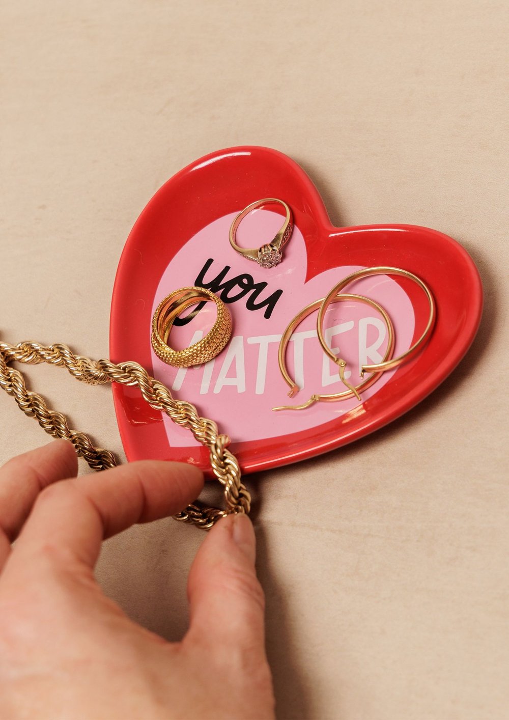 Trinket dish in the shape of a heart with you matter written on