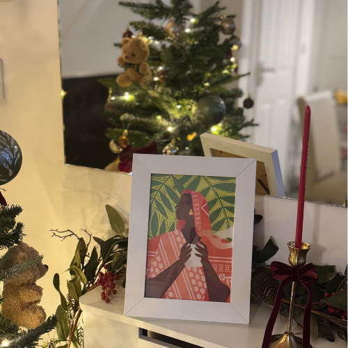 Framed print from an Unwrapped charity gift.