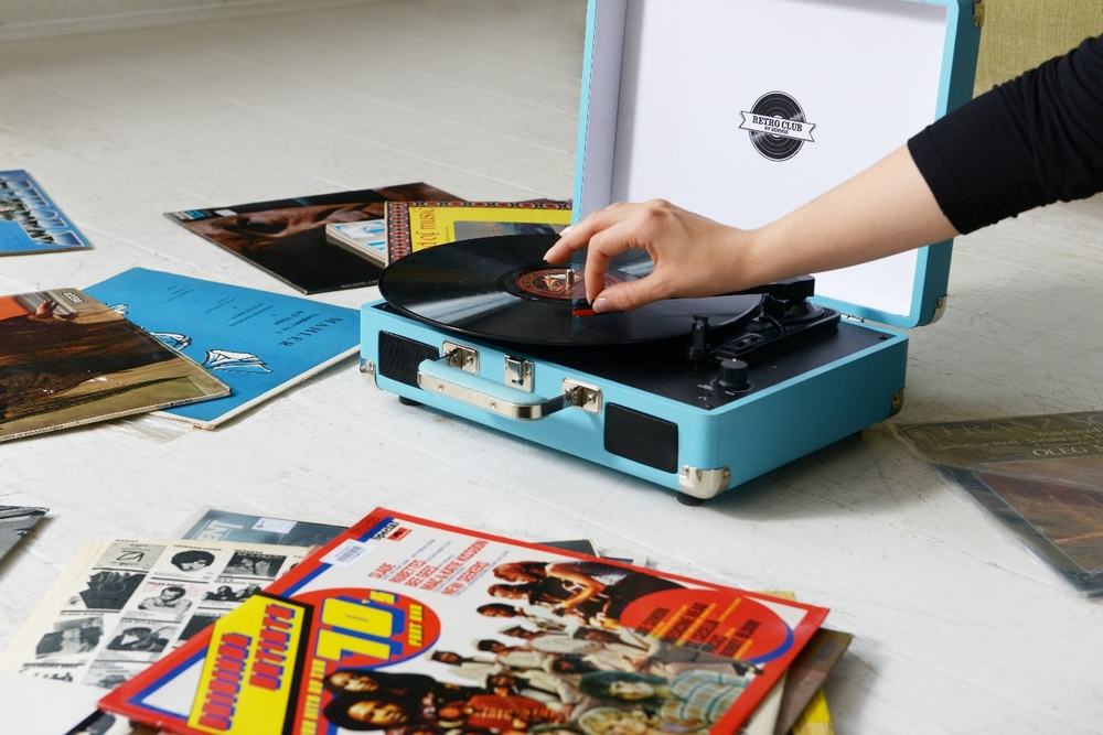 A vinyl record playing on a turntable