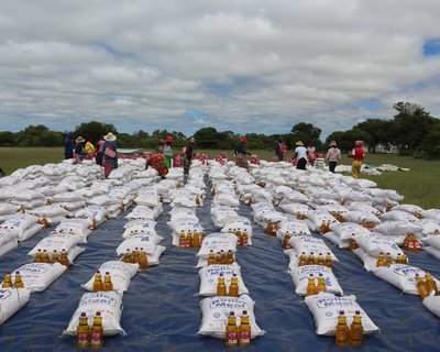 Oxfam teams food as part of drought relief operations.
