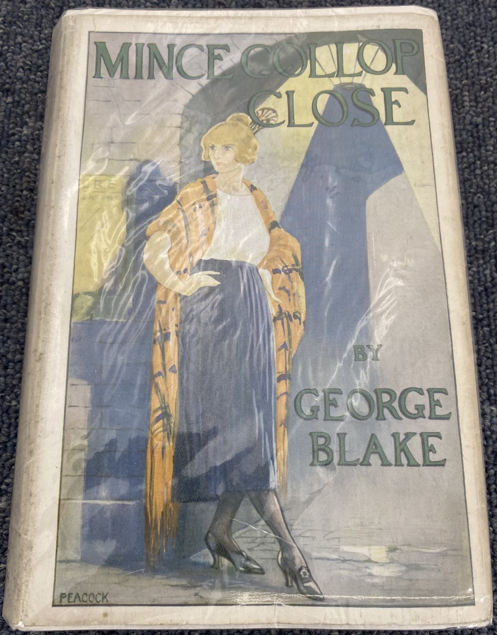 Cover of Mince Collop Close. Lady in old fashioned clothes standing at the entrance to a close.