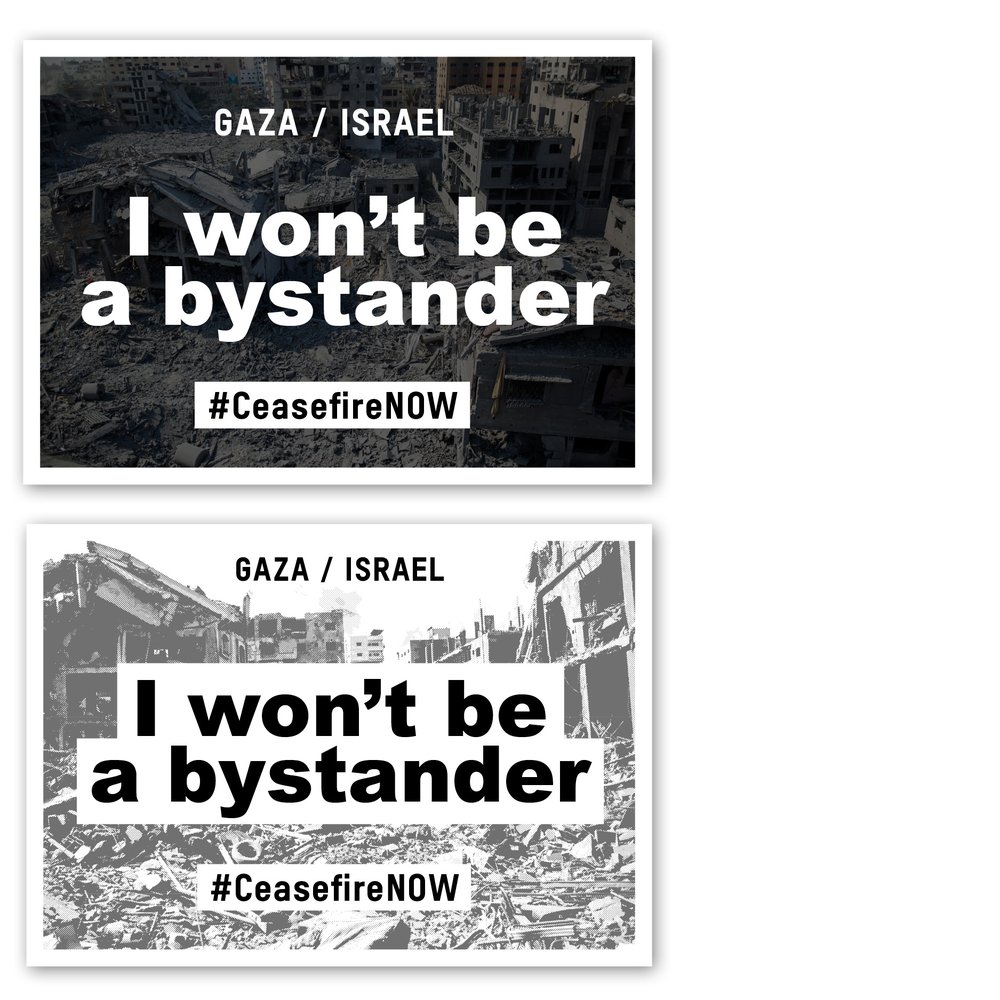 A low ink poster that says 'I won't be a bystander'