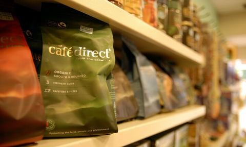 Cafe Direct and other Fair Trade products on sale in an Oxfam shop. Photo: Oxfam