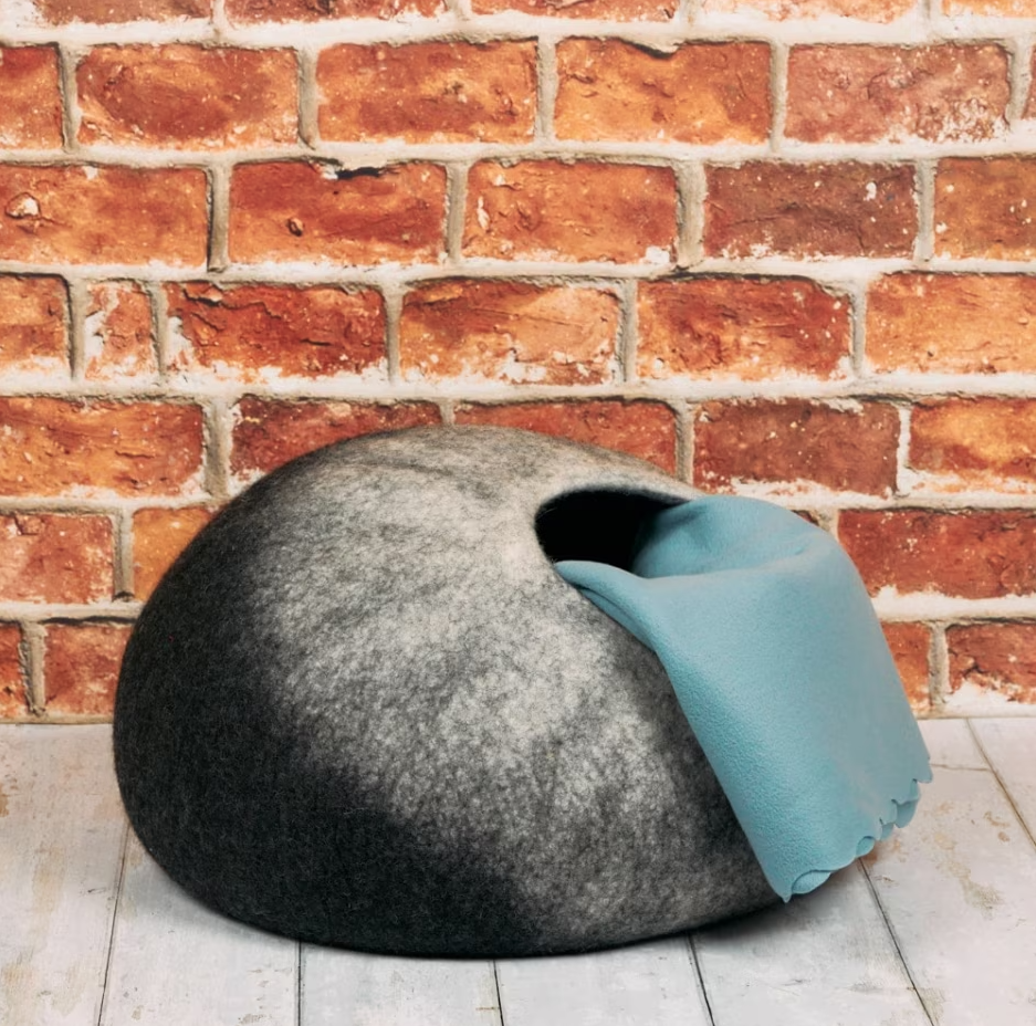 Grey felt cat cave