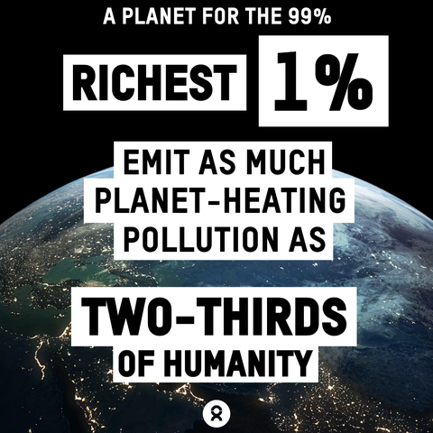 An image of planet earth. Text reads: 'Climate equality report: a planet for the 99%'