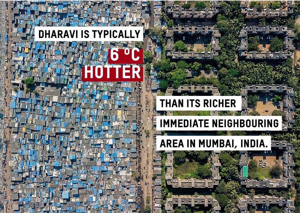 Aerial view of the poorer area Dharavi in Mumbai next to it's wealthier neighbouring area. Stat in credit.