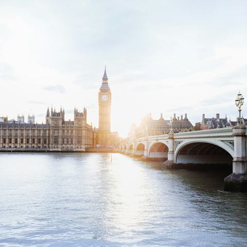Westminster bridge, Big Ben and the Houses of Parliament pictured in bright sunshine