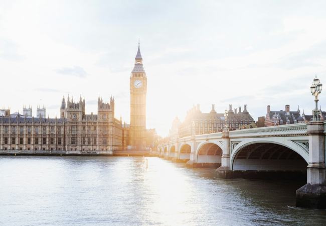 Westminster bridge, Big Ben and the Houses of Parliament pictured in bright sunshine