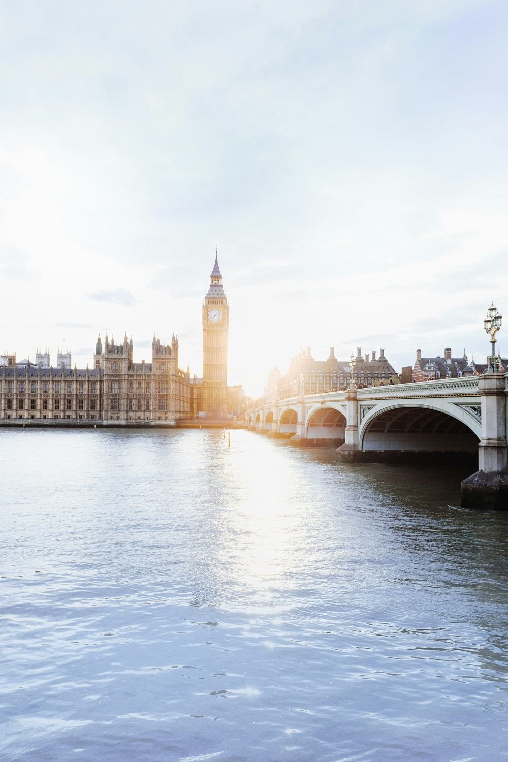Westminster bridge, Big Ben and the Houses of Parliament pictured in bright sunshine