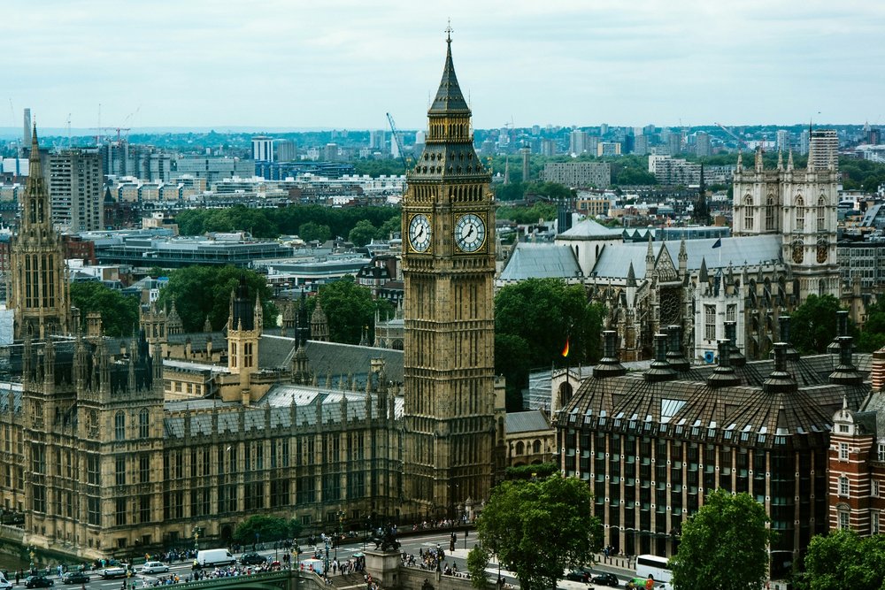 Big Ben and Houses of Parliament as viewed from above