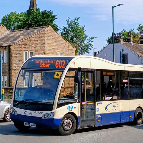 Photo of a single decker bus going to Shipley driving along an English road