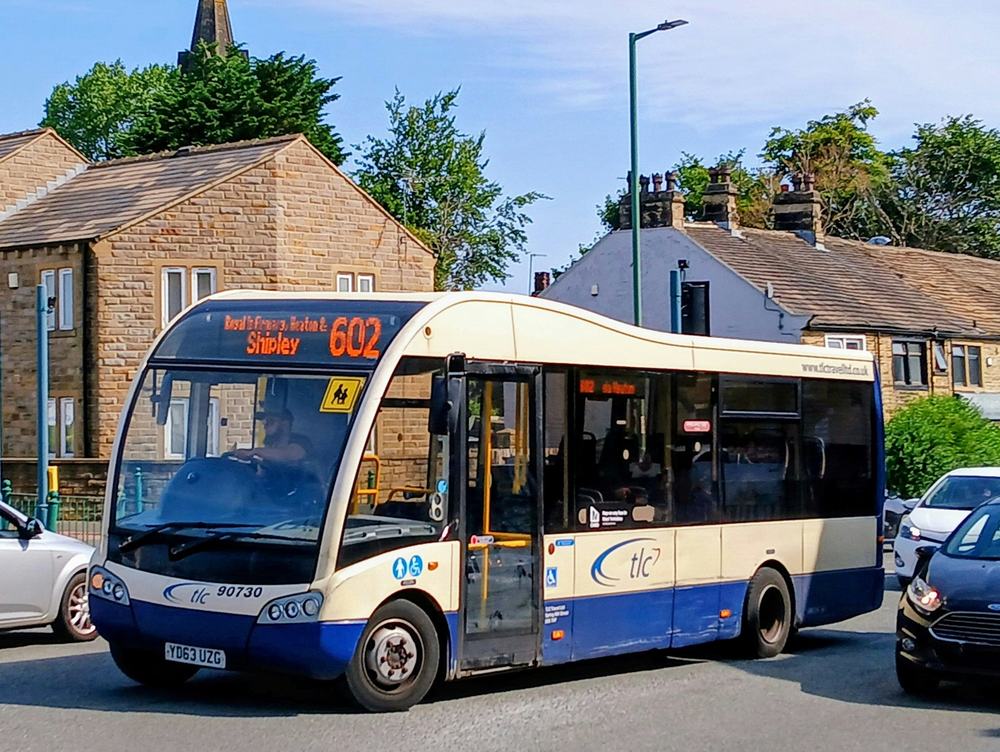 Photo of a single decker bus going to Shipley driving along an English road