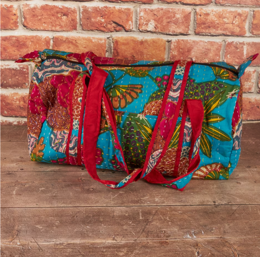 Brightly-coloured kantha weekend bag