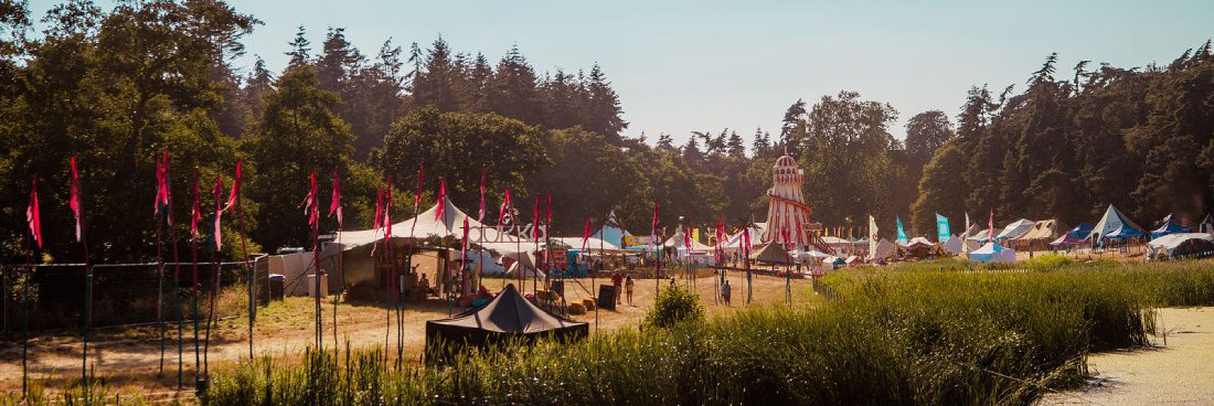 A peaceful view of marquees at the Latitude Festival